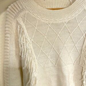 Lamarque Cream Wool Blend Sweater with Chest plate fringe